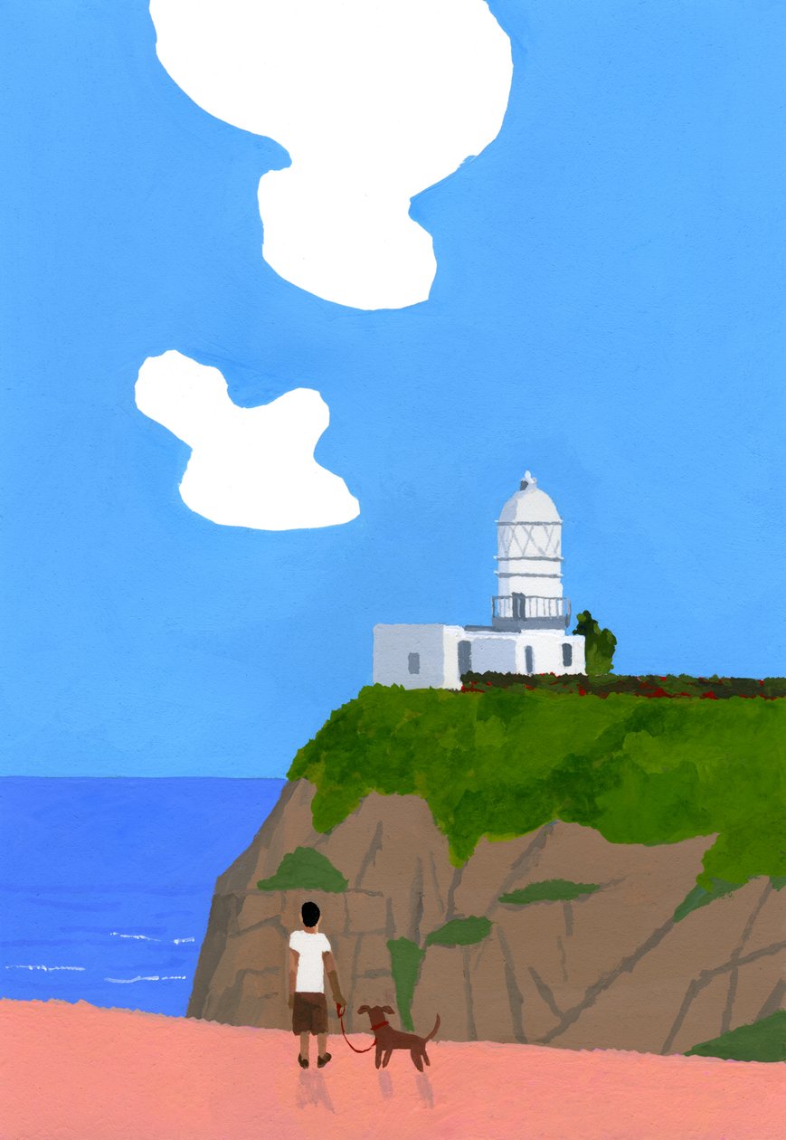 Deniz feneri, köpek ve çocuklar. by Hiroyuki Izutsu