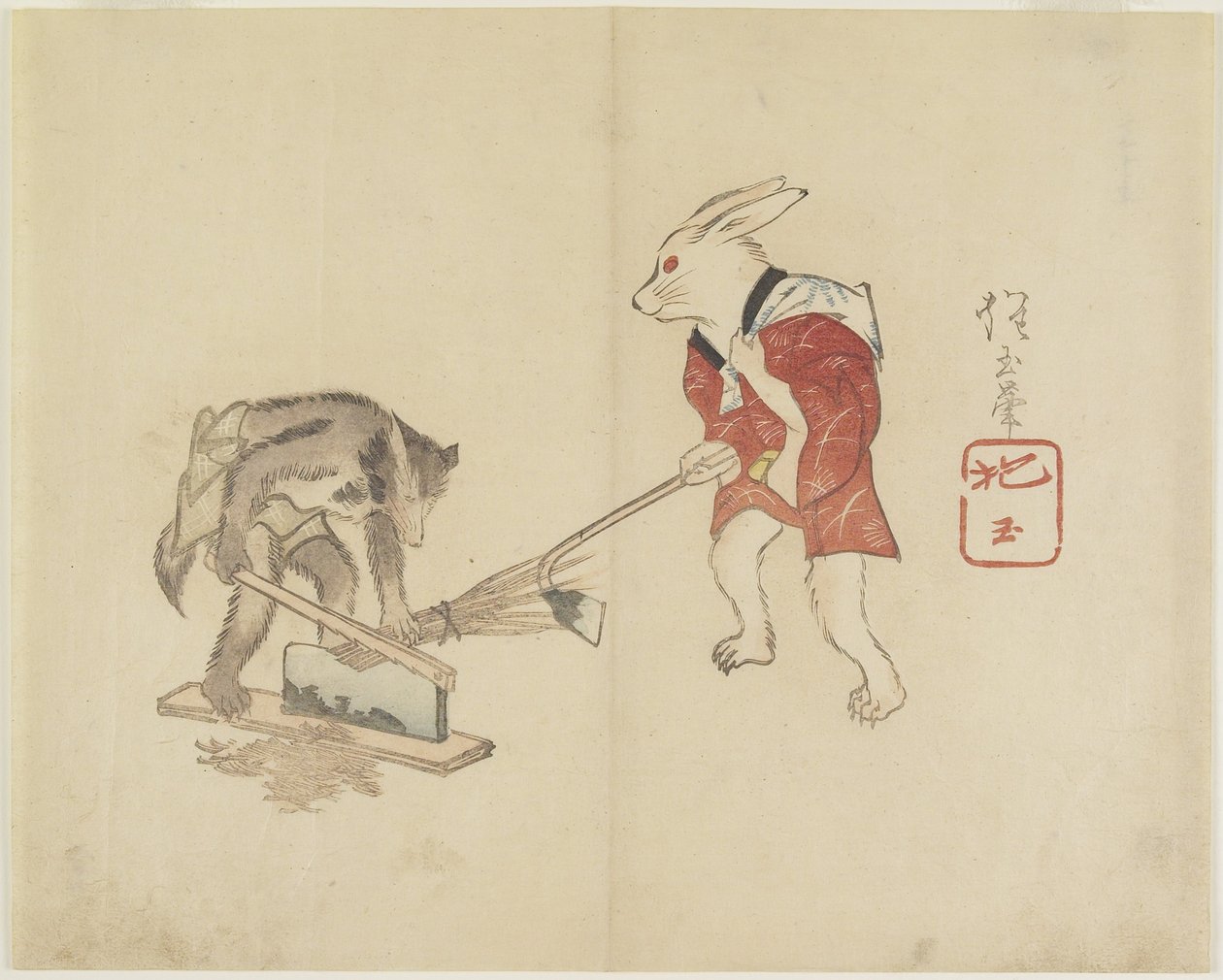 (Tavşan ve Rakun Doğrama Samanı), c. 1830 by Hogyoku
