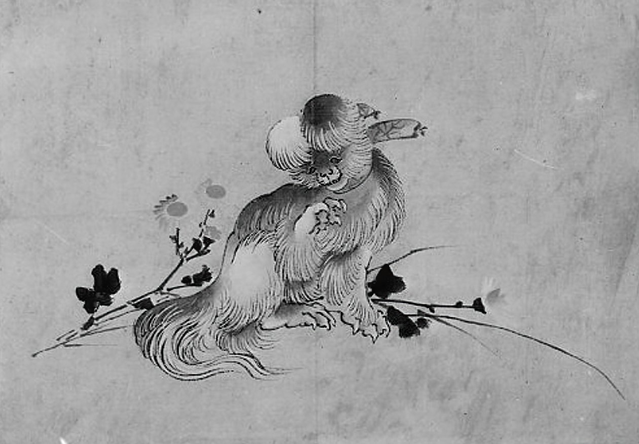 Pekingese, 19. yüzyıl. by Hokusai School.