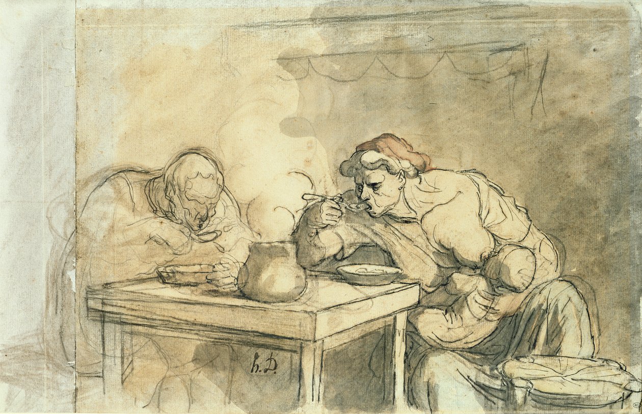 Çorba, c.1862-65 (kağıt üzerine kalem ve mürekkep, wc ve kurşun kalem) by Honoré Daumier
