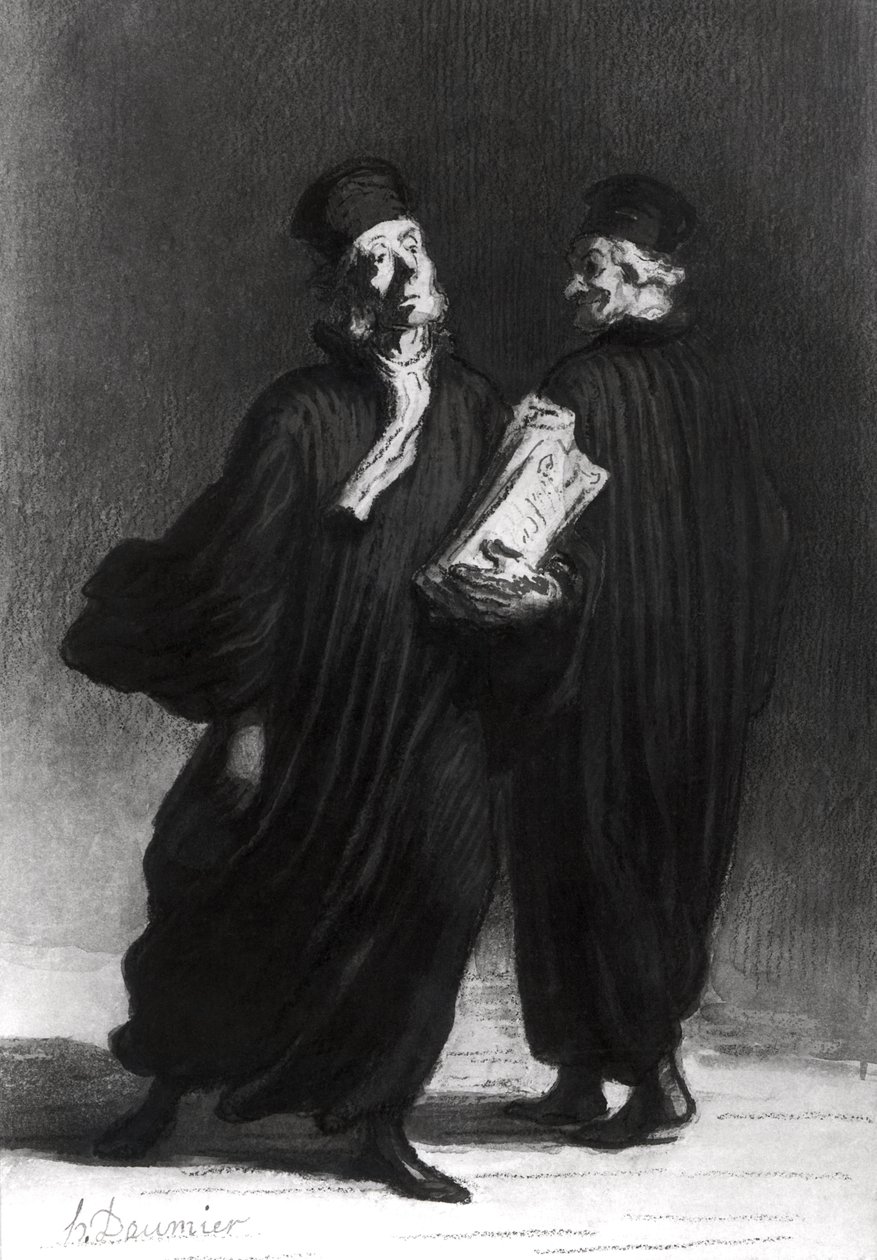 İki Avukat, c.1862 (kağıt üzerine suluboya ve kurşun kalem) by Honoré Daumier