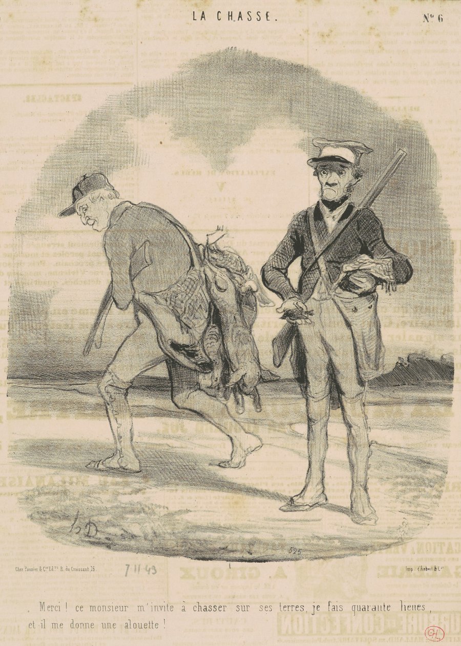 Teşekkür ederim! Bu bey beni avlanmaya davet ediyor... by Honoré Daumier