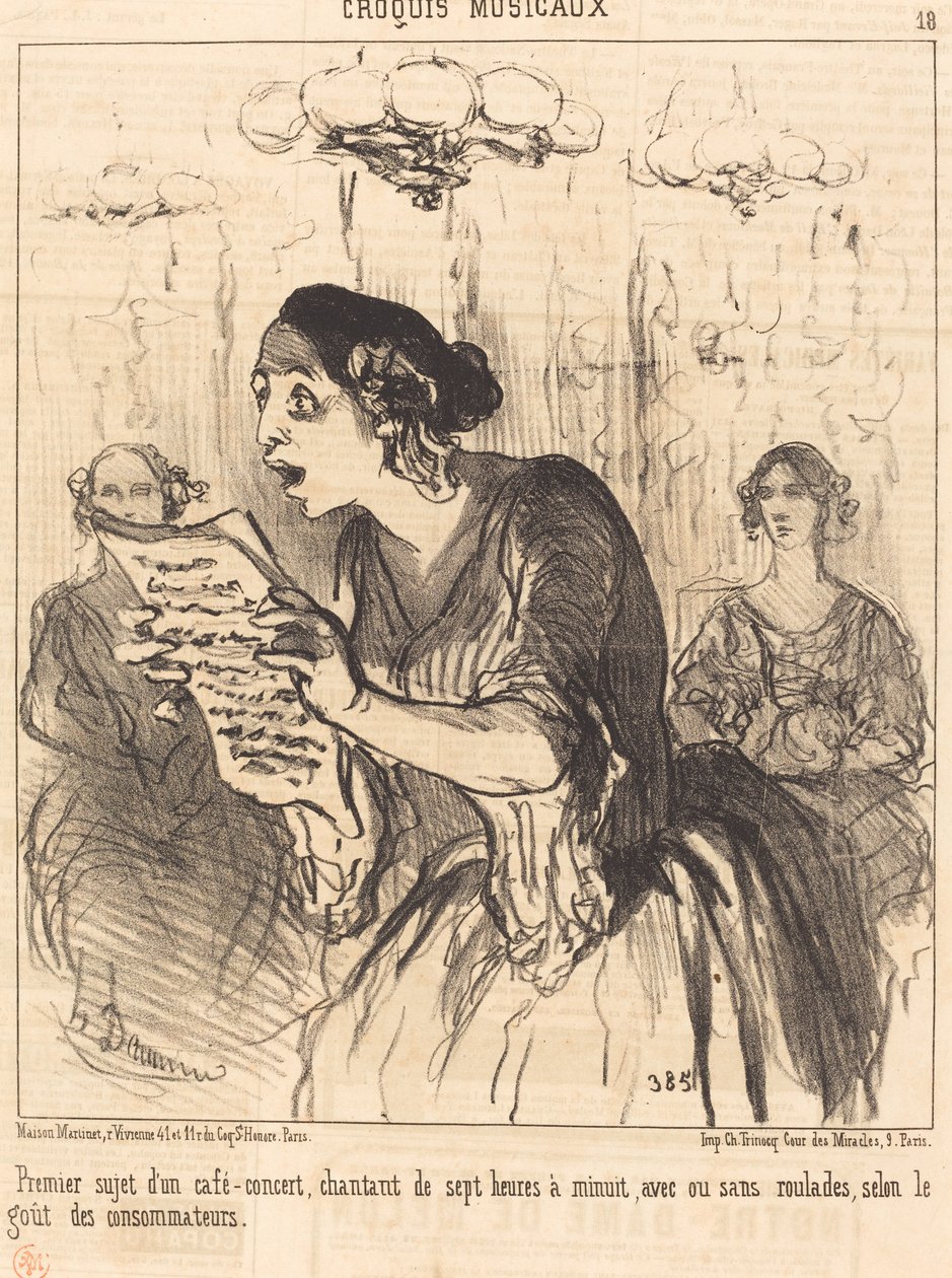 Şarkı söyleyen bir kafe-konserin ilk konusu... by Honoré Daumier