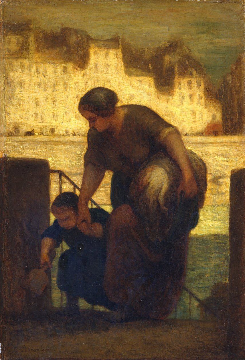 Çamaşırcı, c.1863 (tahta üzerine yağlı boya) by Honoré Daumier