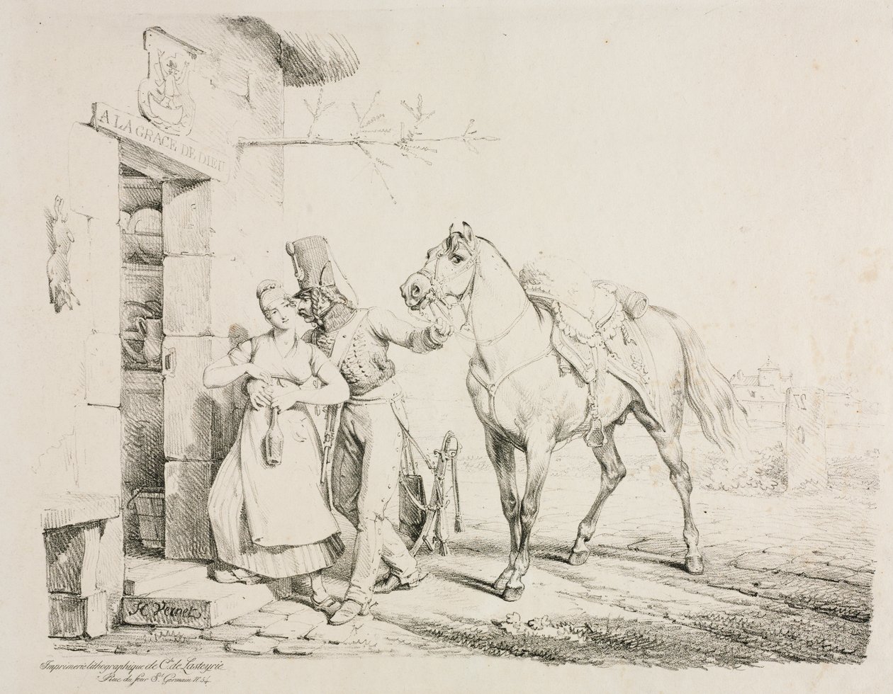 Bir Hizmetçiyi Kucaklayan Hussar by Emile Jean Horace Vernet