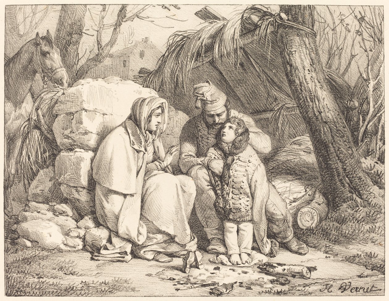 Askerin Ailesi Kampta by Emile Jean Horace Vernet