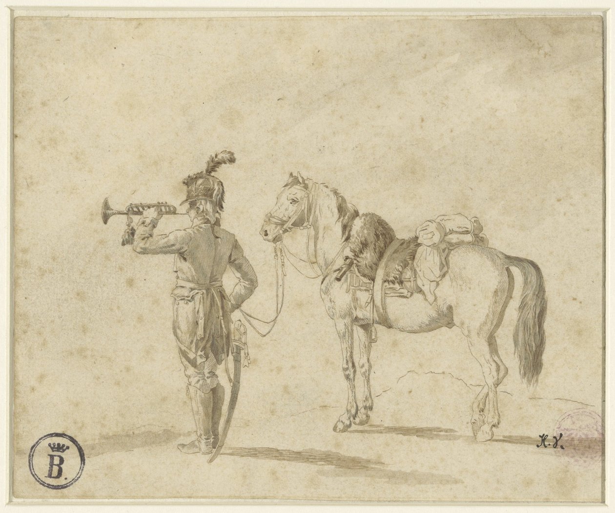 Atın yanında trompetçi by Emile Jean Horace Vernet