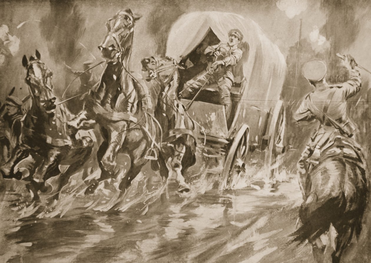 Er Fitch, sürücü vurulduktan sonra bir taşıma arabasını sürüyor by Howard K. Elcock