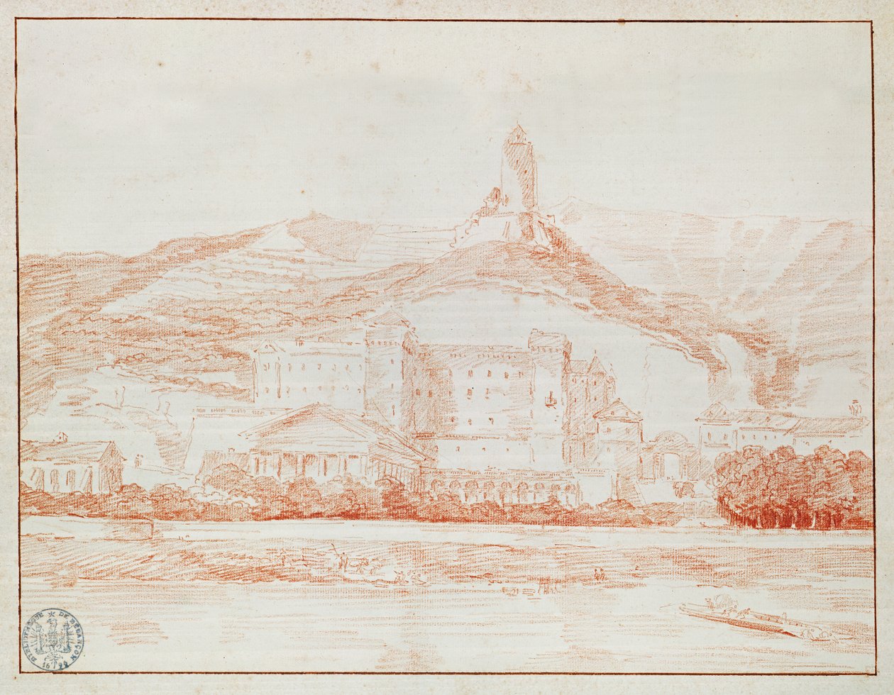 Château de La Roche-Guyon (kağıt üzerine kırmızı tebeşir) by Hubert Robert
