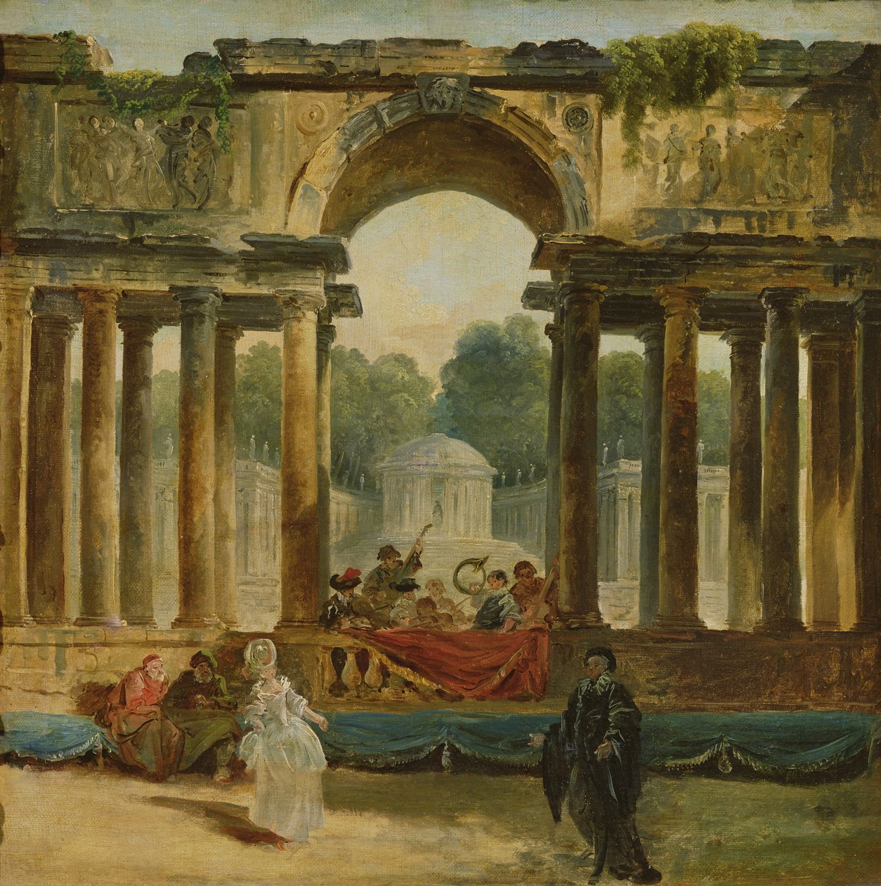 Bir parkta dans ve konser by Hubert Robert
