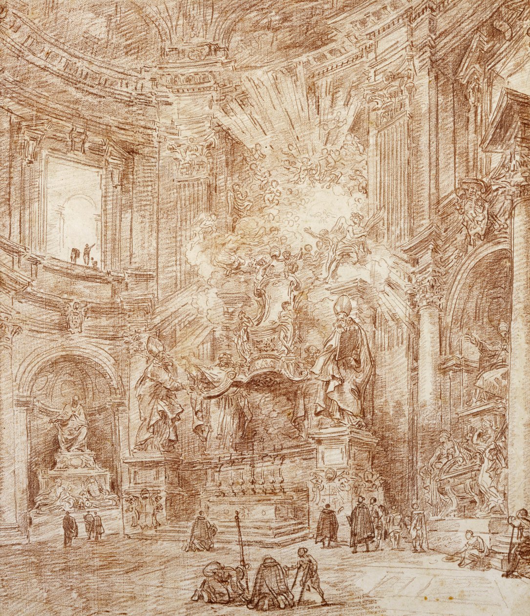 Bir kilisenin içi (kağıt üzerinde kırmızı tebeşir) by Hubert Robert
