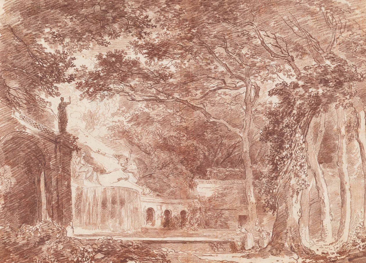 Villa dEste, Tivoli Bahçelerindeki Oval Çeşme by Hubert Robert