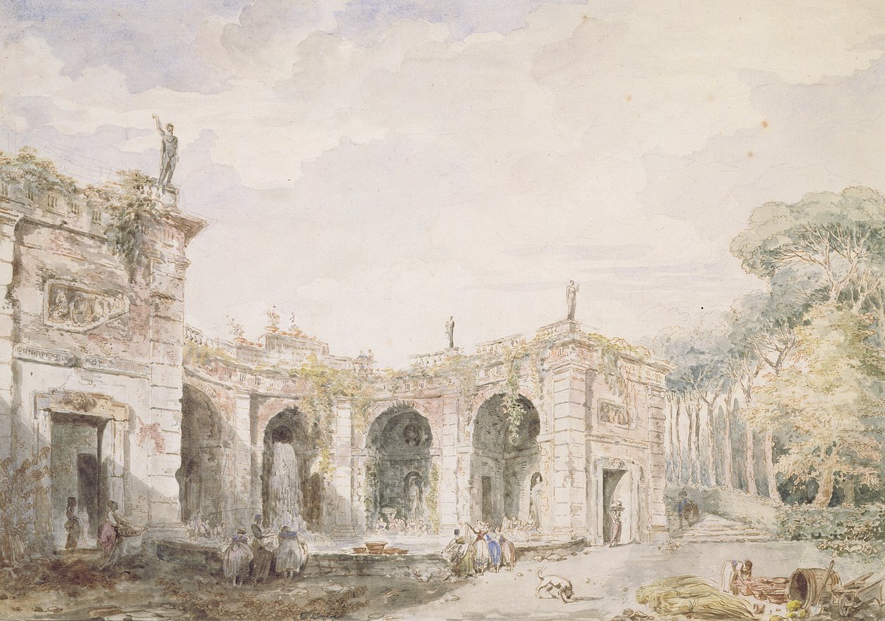 Villa Aldobrandini, Frascati, 1762 (kağıt üzerinde kalem ve mürekkep ve wc) by Hubert Robert