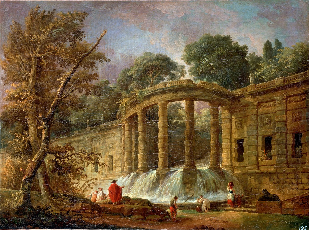 Cascade, 1760 ile Pavilion. by Hubert Robert