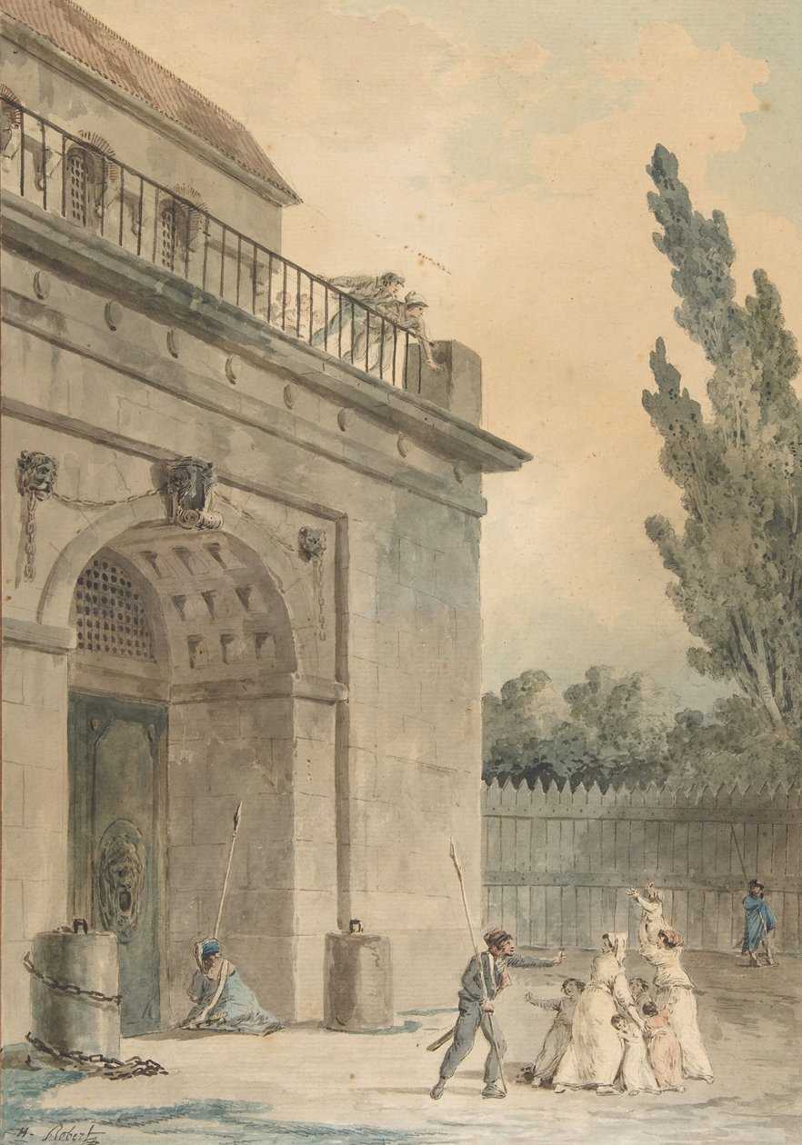 Hapishaneden ayrılan ziyaretçiler, 1794-95. by Hubert Robert