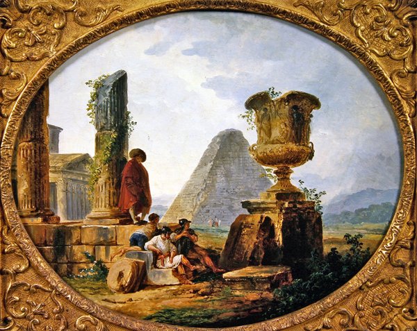 Dinlenen savaşçılar (tuval üzerine yağlı boya) by Hubert Robert