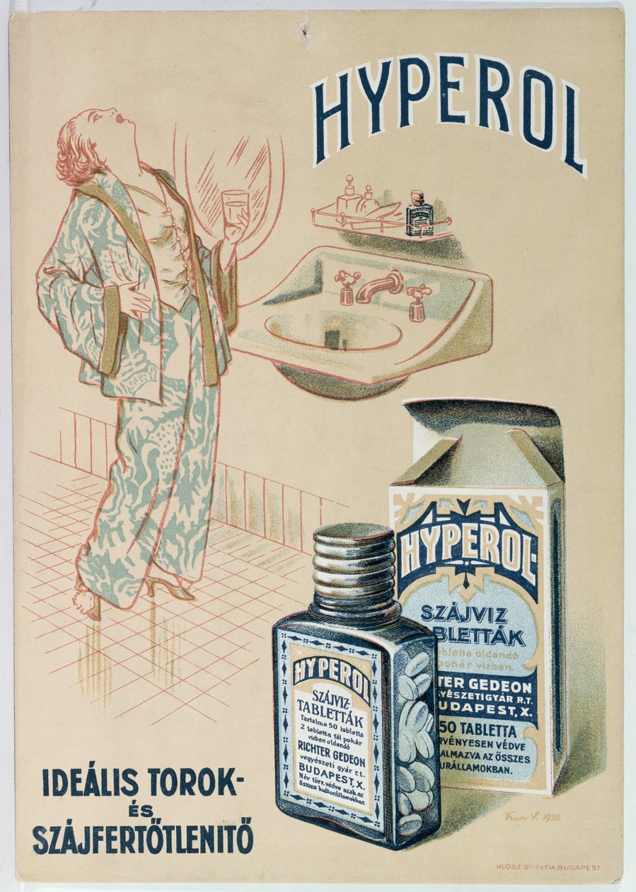 Hyperol gargara tableti reklamı, 1930 by Hungarian School