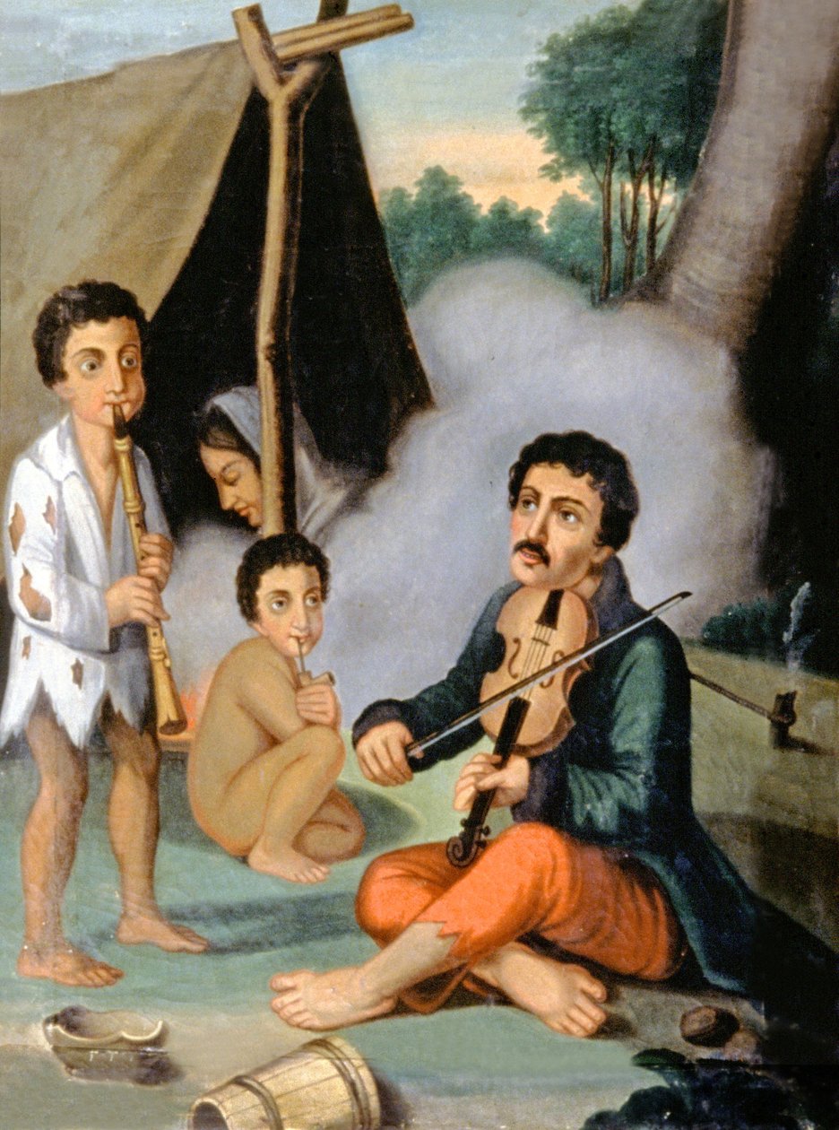 Müzisyen çingene ailesi, 1880-1900 civarı (resim) by Hungarian School