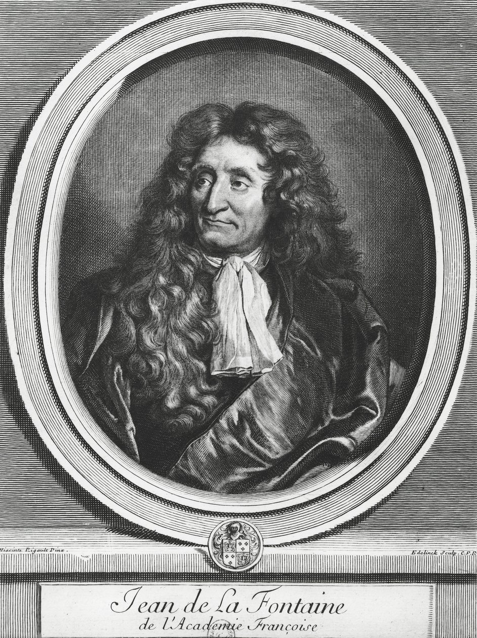 Gerard Edelinck (1640-1707) tarafından oyulmuş Jean de La Fontaine (1621-95) by Hyacinthe Francois Rigaud
