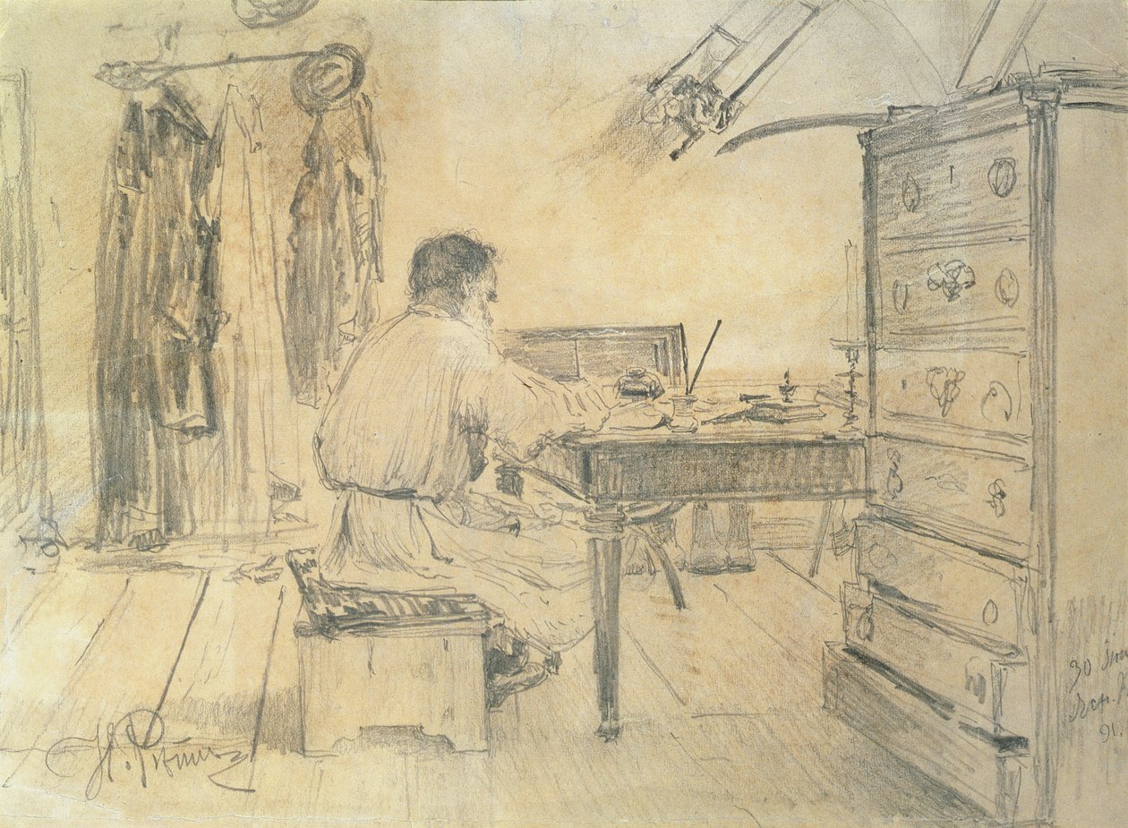 Leo Tolstoy (1818-1910) Çalışmasında, 1891 by Ilya Efimovich Repin