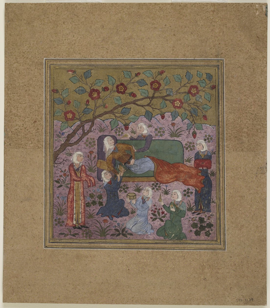 görevlileri tarafından çevrili bir uzanmış kadın by Indian School