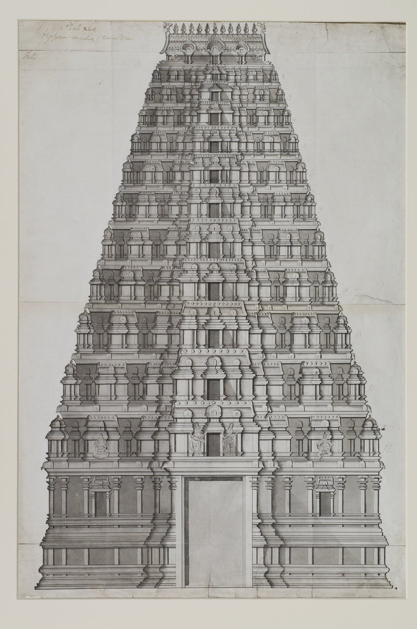 On iki katlı bir gopuram by Indian School