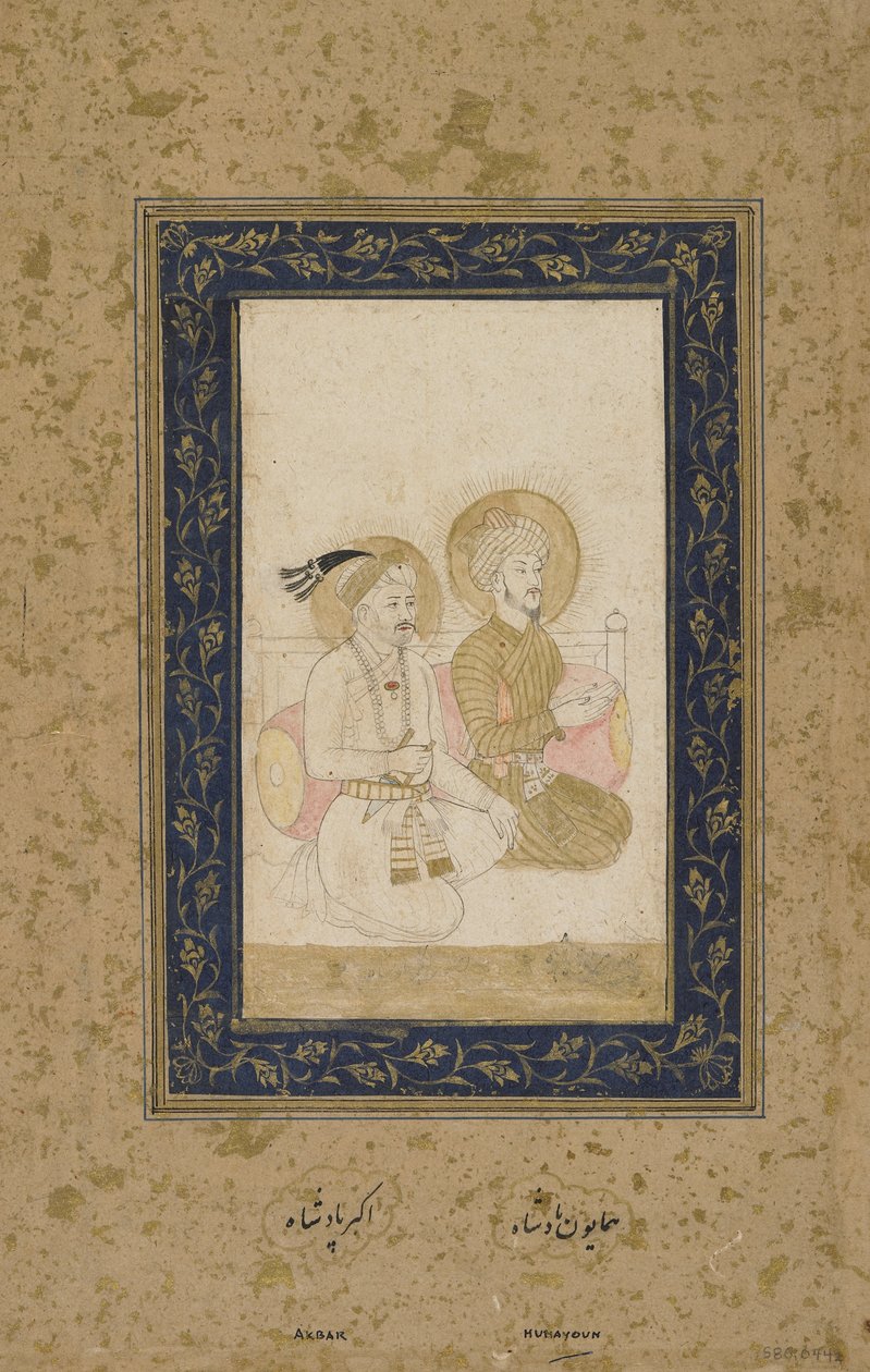 Hümayun ve Ekber, müstakil albüm folyosu, c.1900 by Indian School