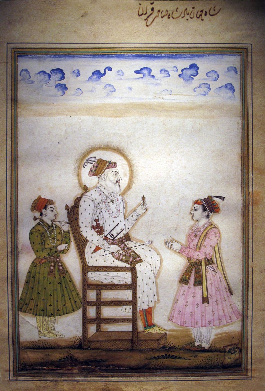 Şah Cihan görevlileri ile oturmuş by Indian School