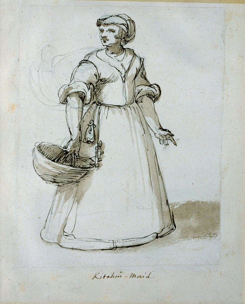 Bir mutfak hizmetçisi (kağıt üzerinde kalem ve mürekkep) by Inigo Jones