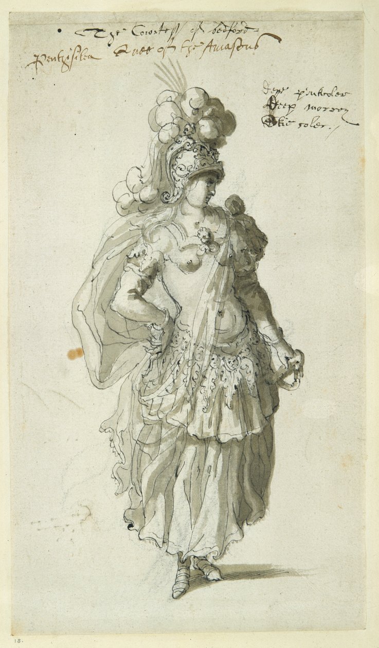 Penthesilea, c.1609 (kağıt üzerine kalem ve mürekkep) by Inigo Jones