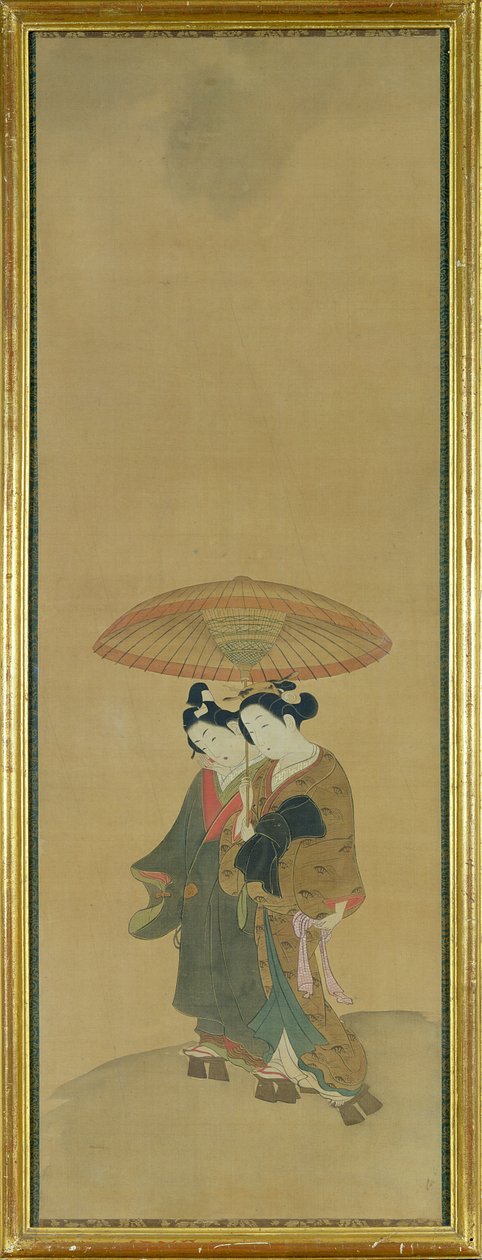 Bir Şemsiye Altında İki Aşık (ipek üzerine mürekkep ve renk) by Ishikawa Toyonobu