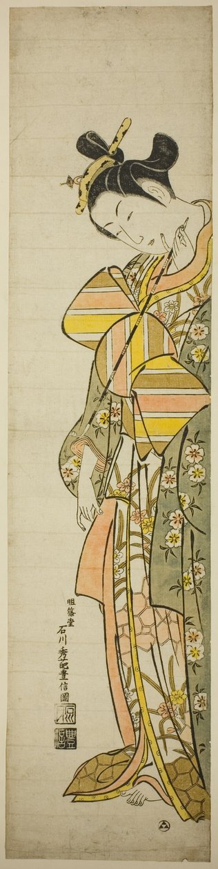 Uzun bir boru tutan fahişe by Ishikawa Toyonobu