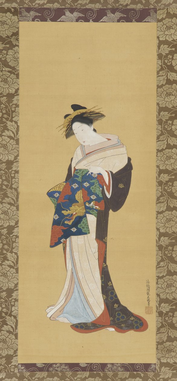 Oiran, Edo dönemi (ipek üzerine renk ve altın) by Isoda Koryusai