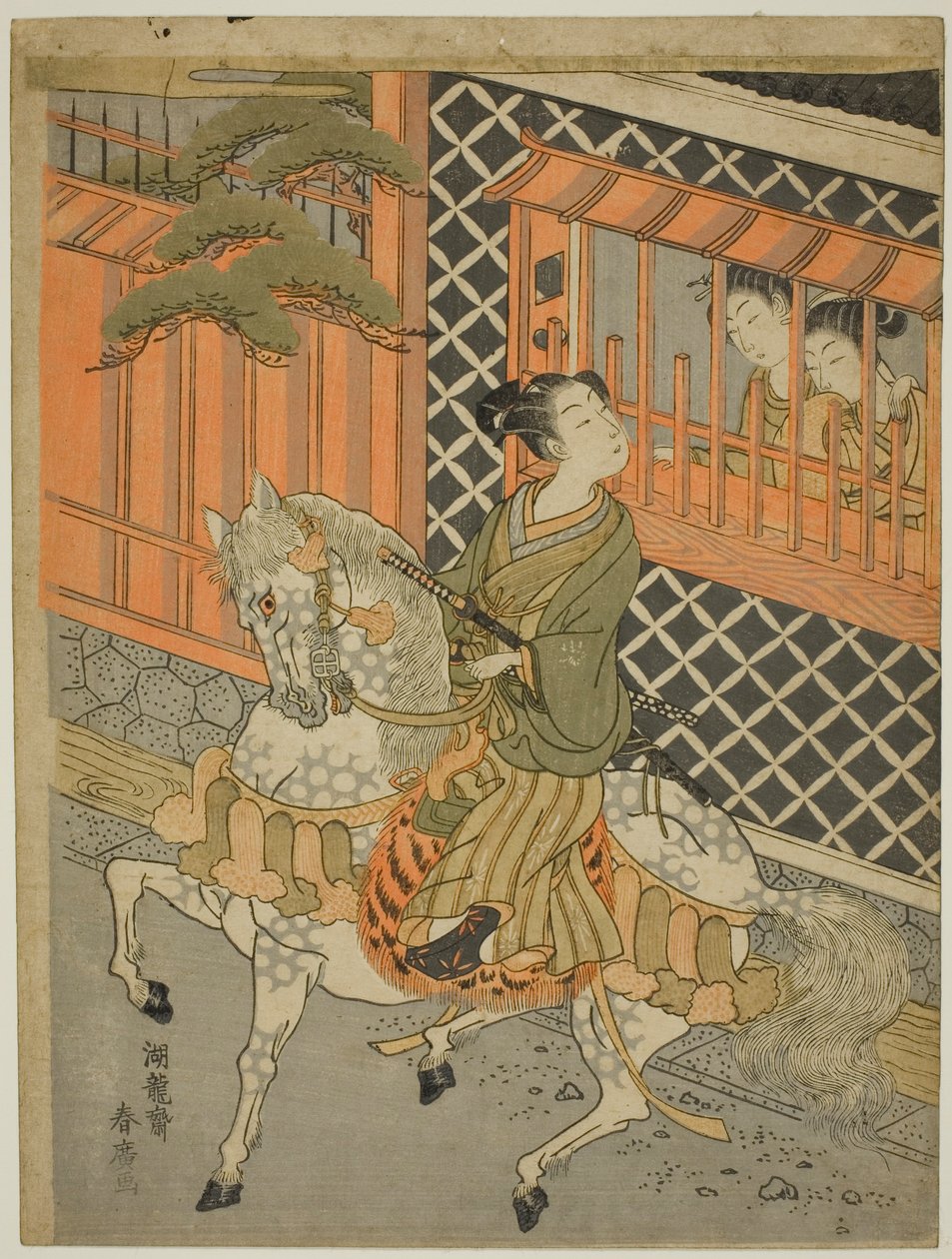 At sırtında genç samuray by Isoda Koryusai