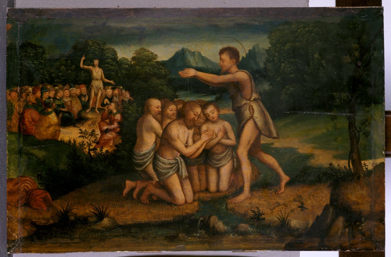 Aziz John Vaaz Etme ve Vaftiz Etme (ahşap üzerinde tempera) by Italian School