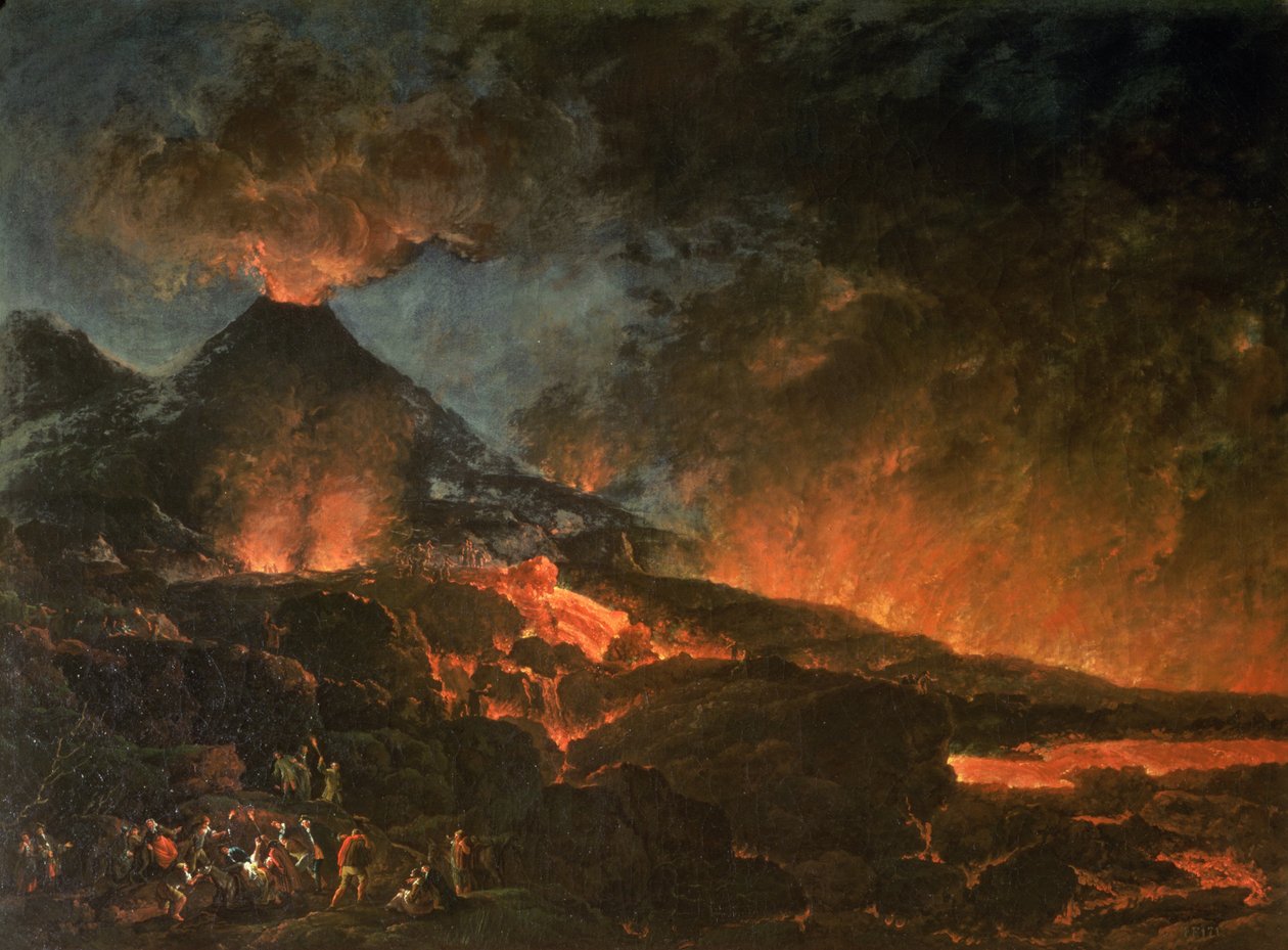 Vesuvius Erupting by Italian School