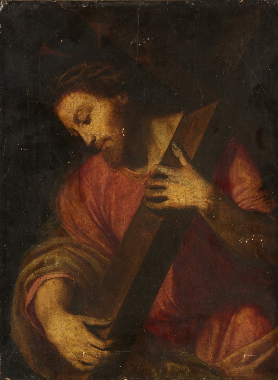 Haçı taşıyan İsa (panelde yağ) by Italian School