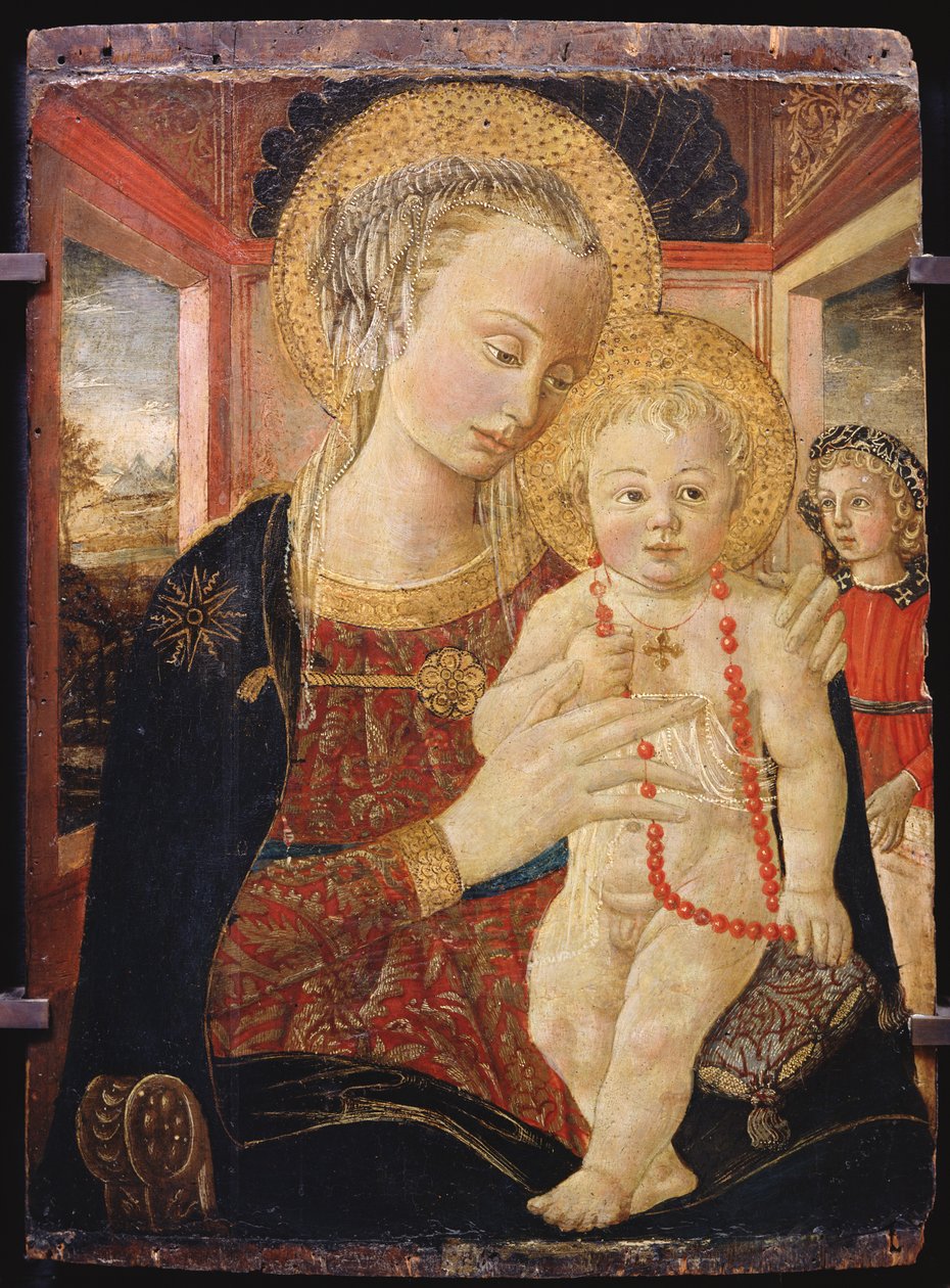 Bakire ve Çocuk (tahta üzerine yağlı boya) by Italian School