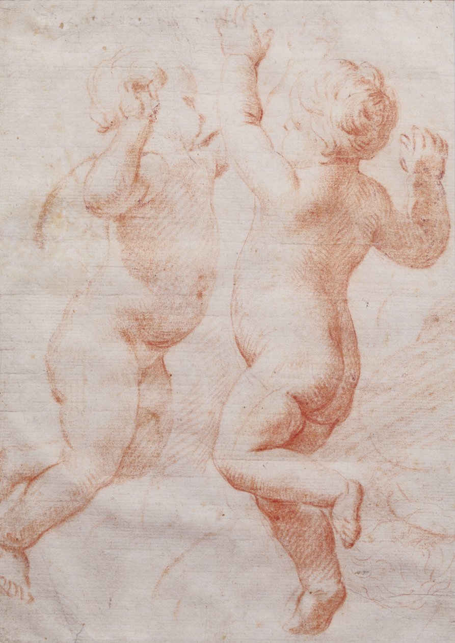 İki dans eden putti, c.1700 (kırmızı tebeşir) by Italian School