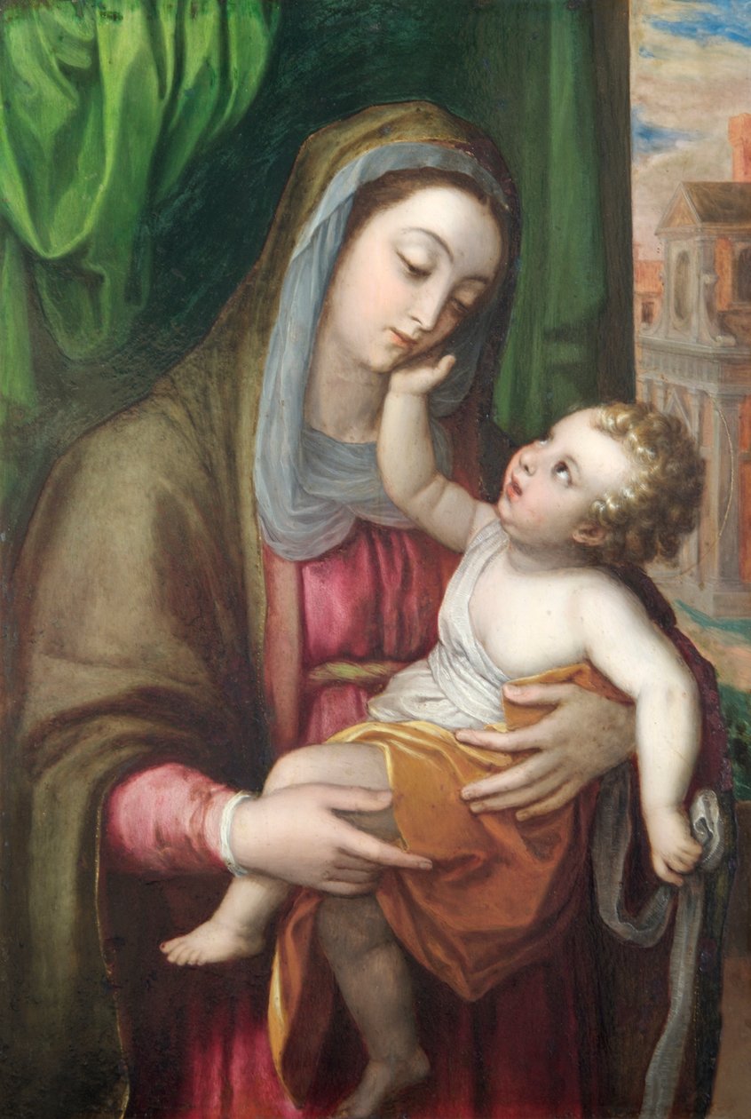 Bakire ve Çocuk, 1600 dolayları (bakır üzerine yağ) by Italian School