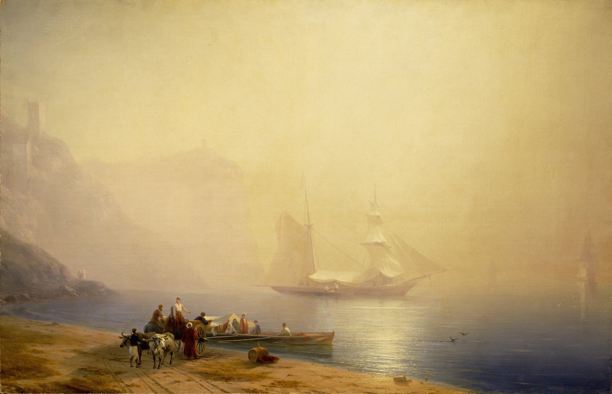 ಸಮುದ್ರದ ತೀರದಲ್ಲಿ ಬೆಳಿಗ್ಗೆ, ಸುಡಾಕ್, 1856 ಟರ್ಕ್ by Ivan Konstantinovich Aivazovsky