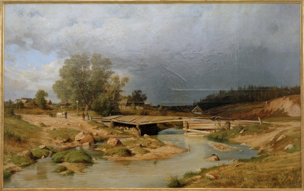 Ahşap bir köprü ile manzara by Ivan Ivanovich Shishkin