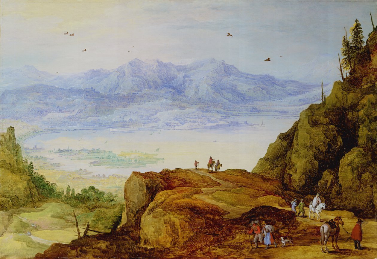 Bir göl ile geniş dağ manzarası by J. and Momper, J. de Brueghel