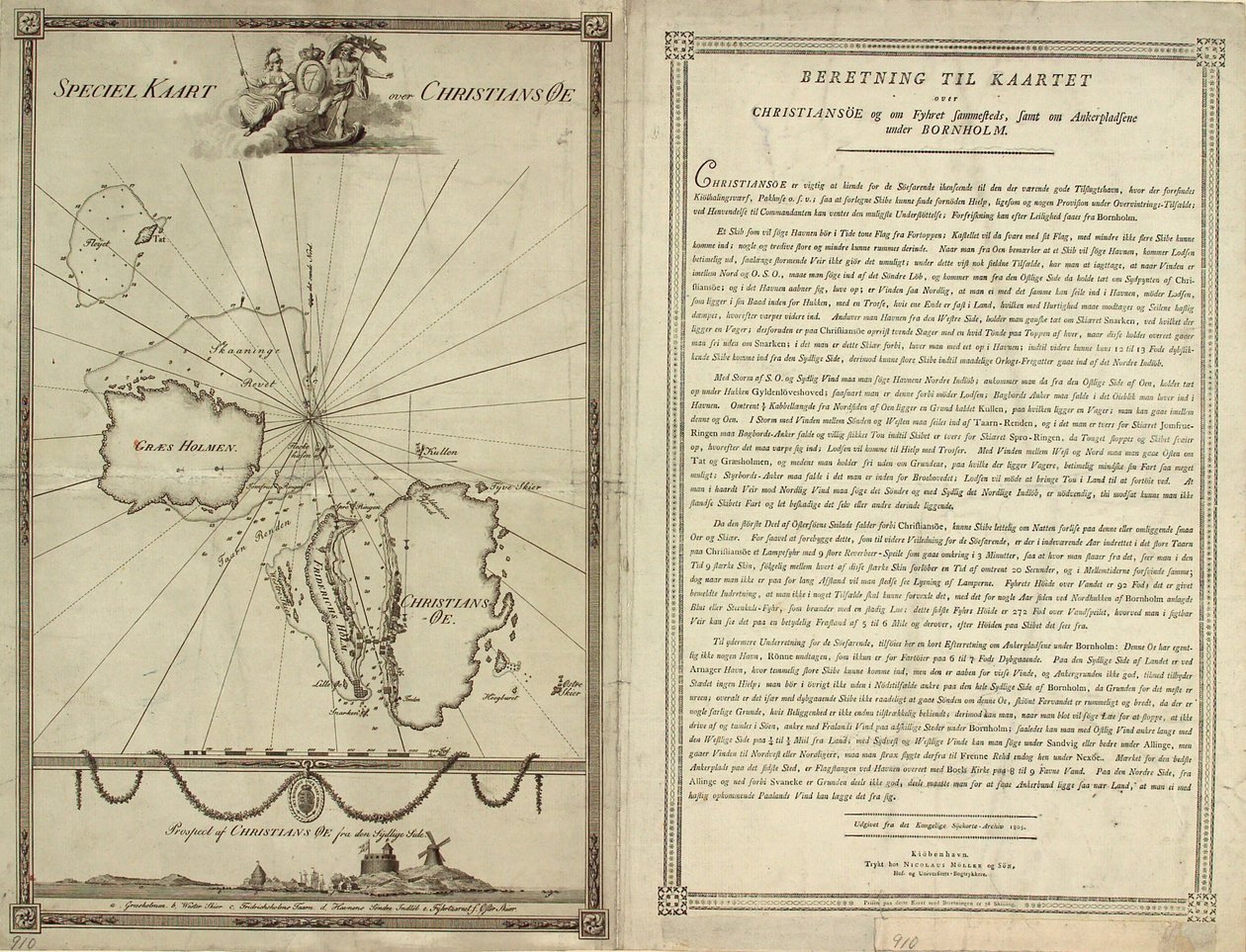 metin sayfası ile Christiansø Haritası by J.F. Clemens