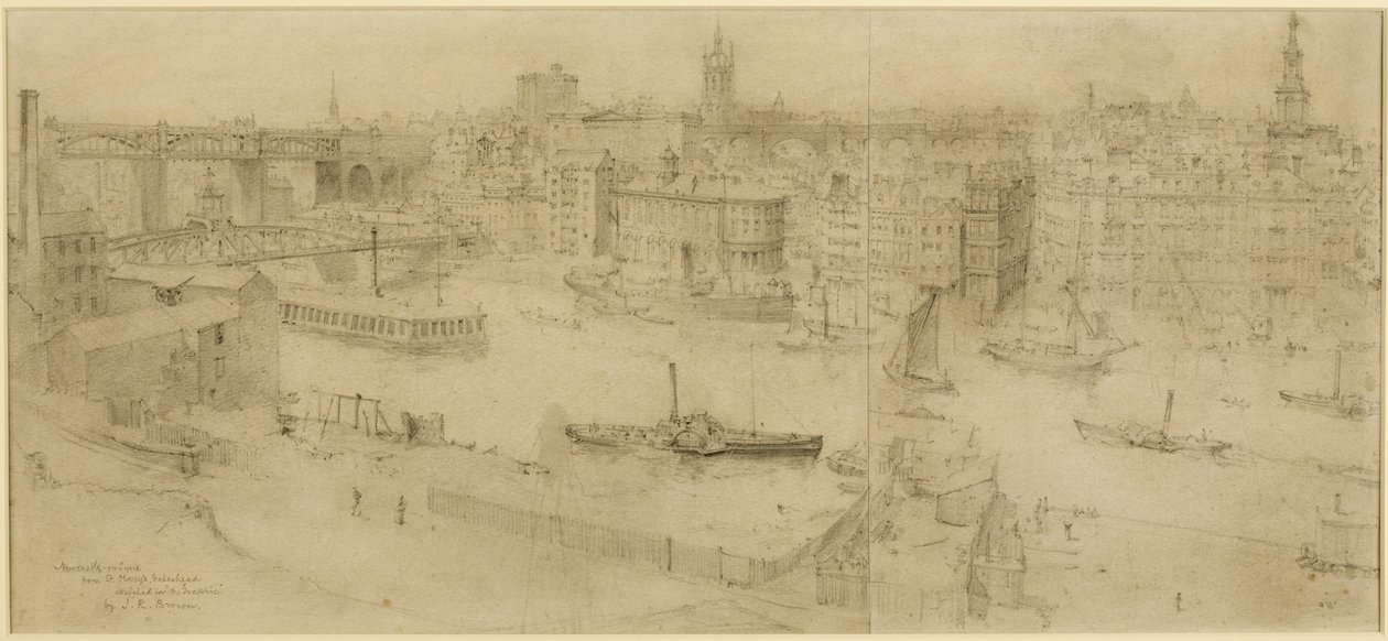 Newcastle upon Tyne, St Mary's Gateshead'den (kağıda kurşun kalem (karta yapıştırılan iki parça)) by J.R. Brown