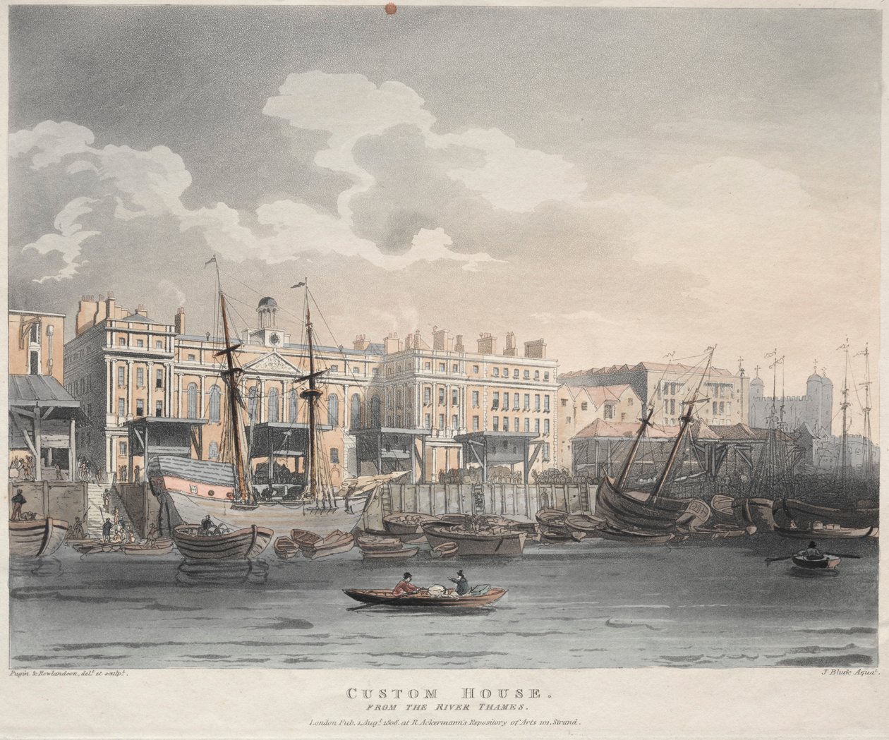 Gümrük Binası, Thames Nehri'nden, 1808. by J. Bluck