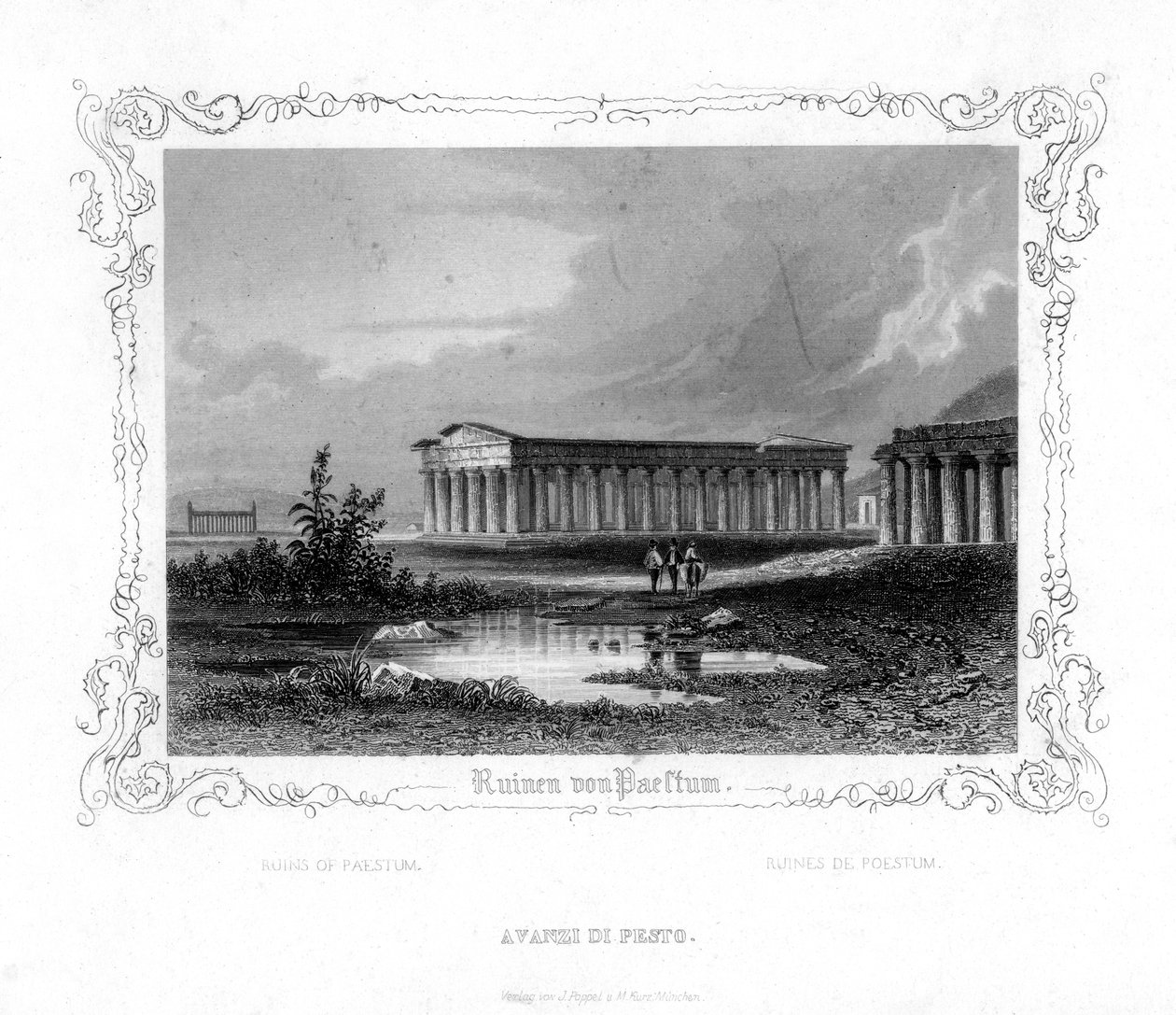 Paestum kalıntıları, İtalya, 19. yüzyıl by J. Poppel