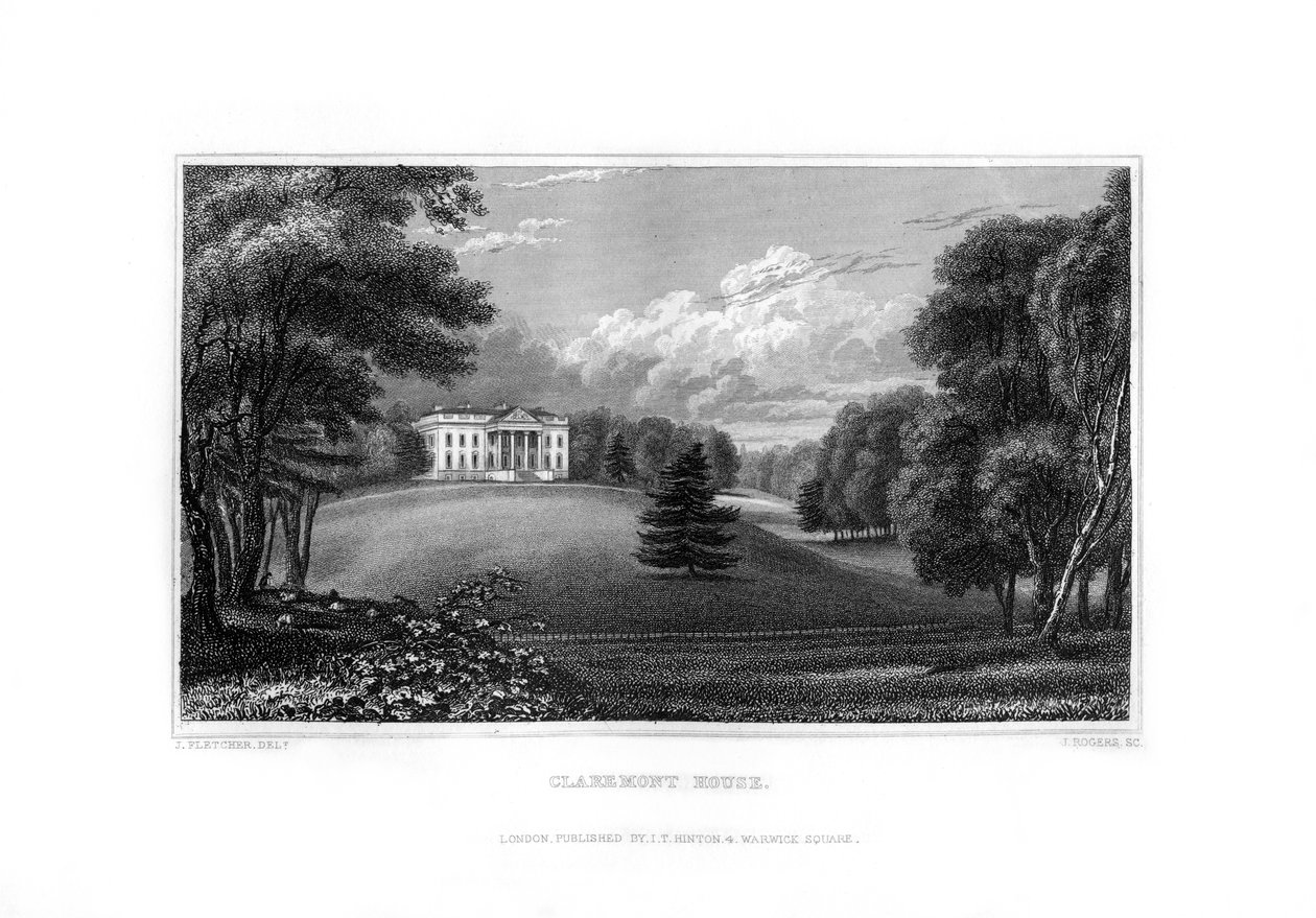 Claremont Evi, Esher, Surrey, 1829. by J. Rogers