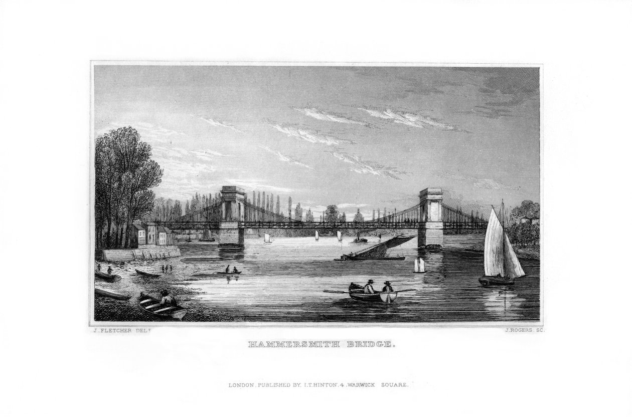 Hammersmith Köprüsü, Hammersmith, Londra, 1829. by J. Rogers
