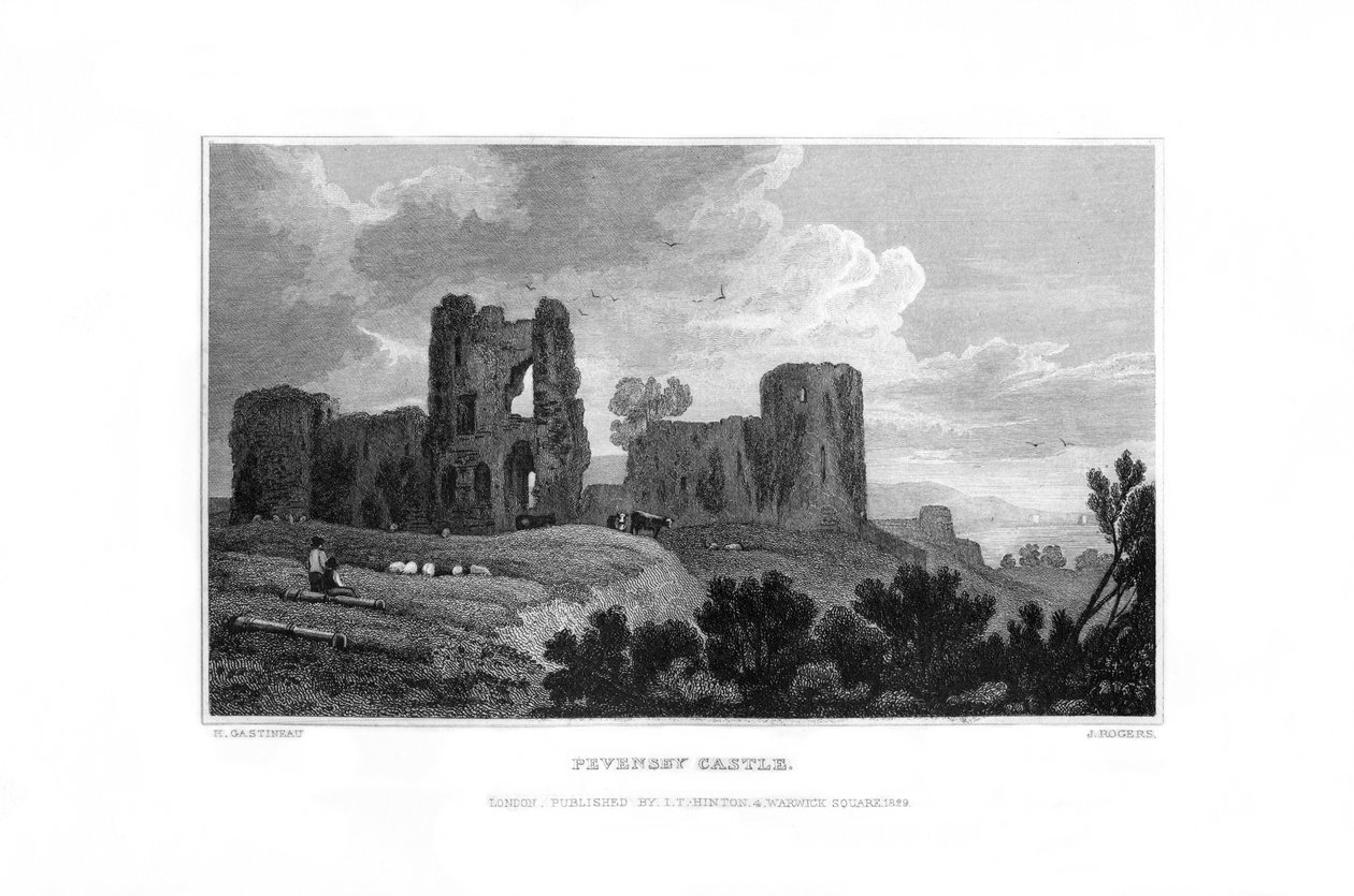 Pevensey Kalesi, Pevensey, Doğu Sussex, 1829. by J. Rogers
